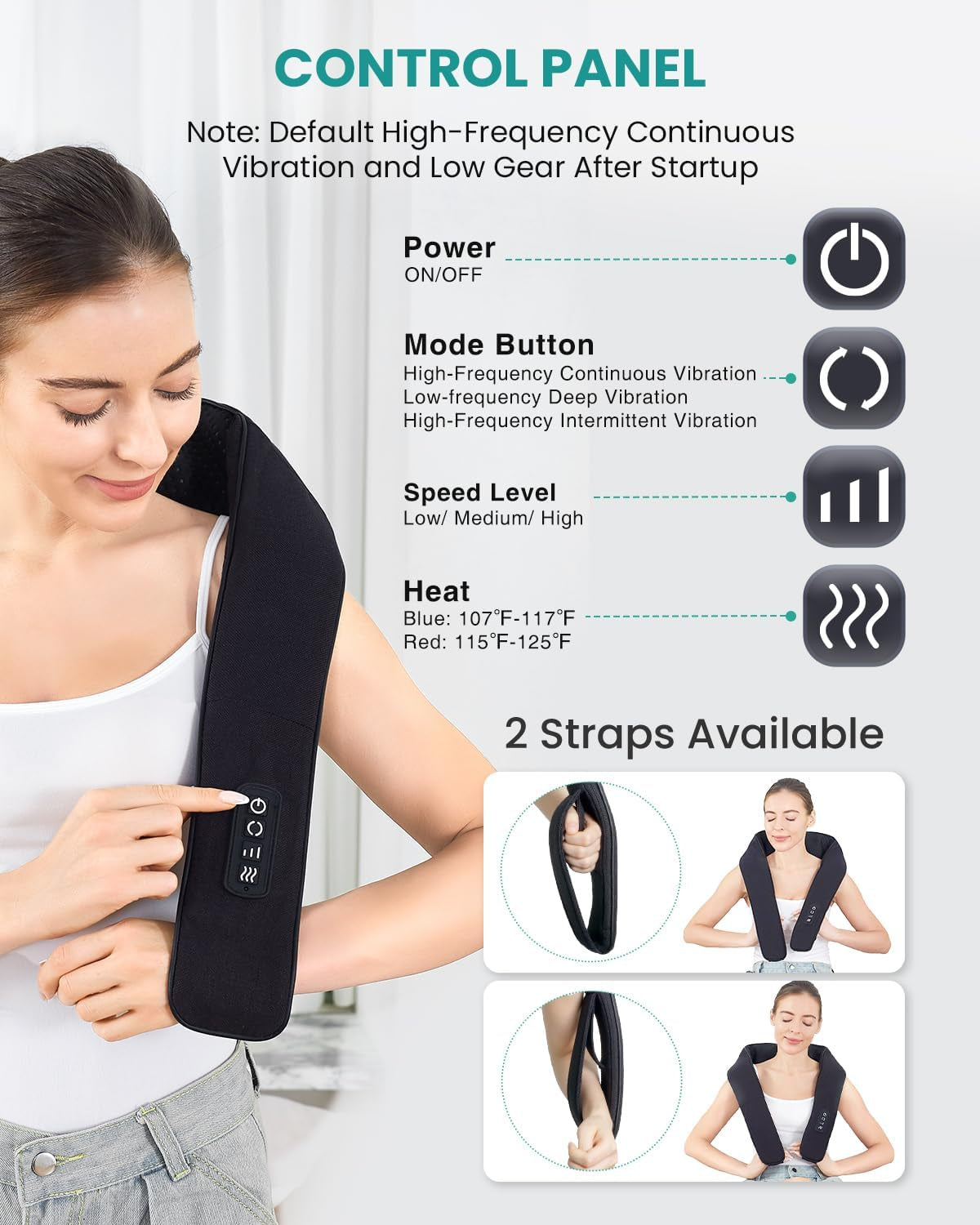 Nekteck Vibrating Neck and Back Massager with Heat and Electric Massage - Muscle Pain Relief for Home Office and Car Use