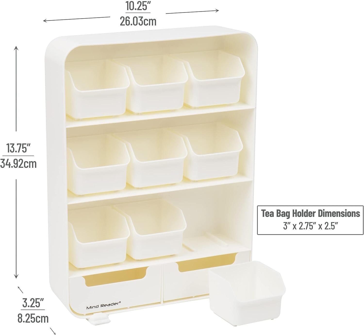 Mind Reader Tea Bag Organizer with Removable Drawers - White 11 Slots