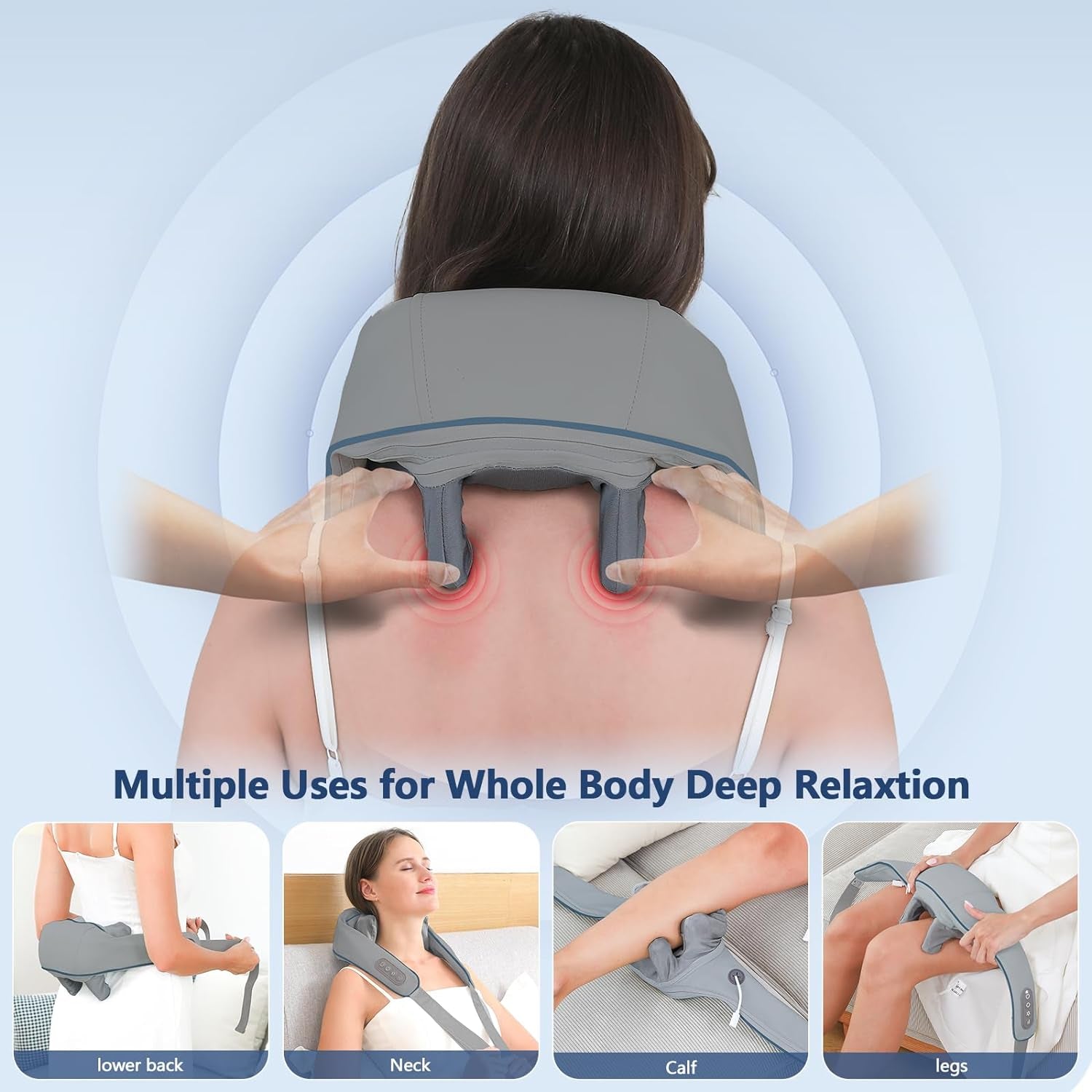 Portable Cordless Neck and Shoulder Massager - Shiatsu Kneading - for Women and Men