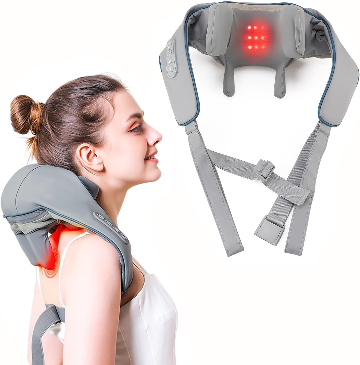 Portable Cordless Neck and Shoulder Massager - Shiatsu Kneading - for Women and Men