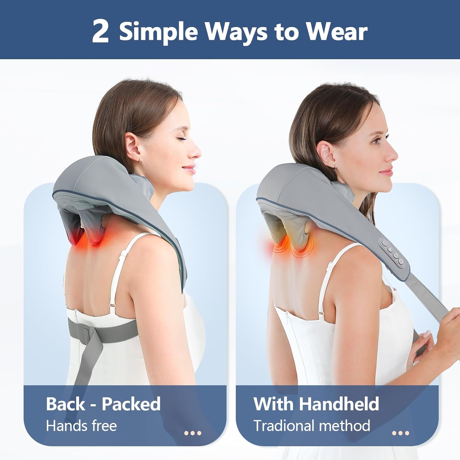 Portable Cordless Neck and Shoulder Massager - Shiatsu Kneading - for Women and Men