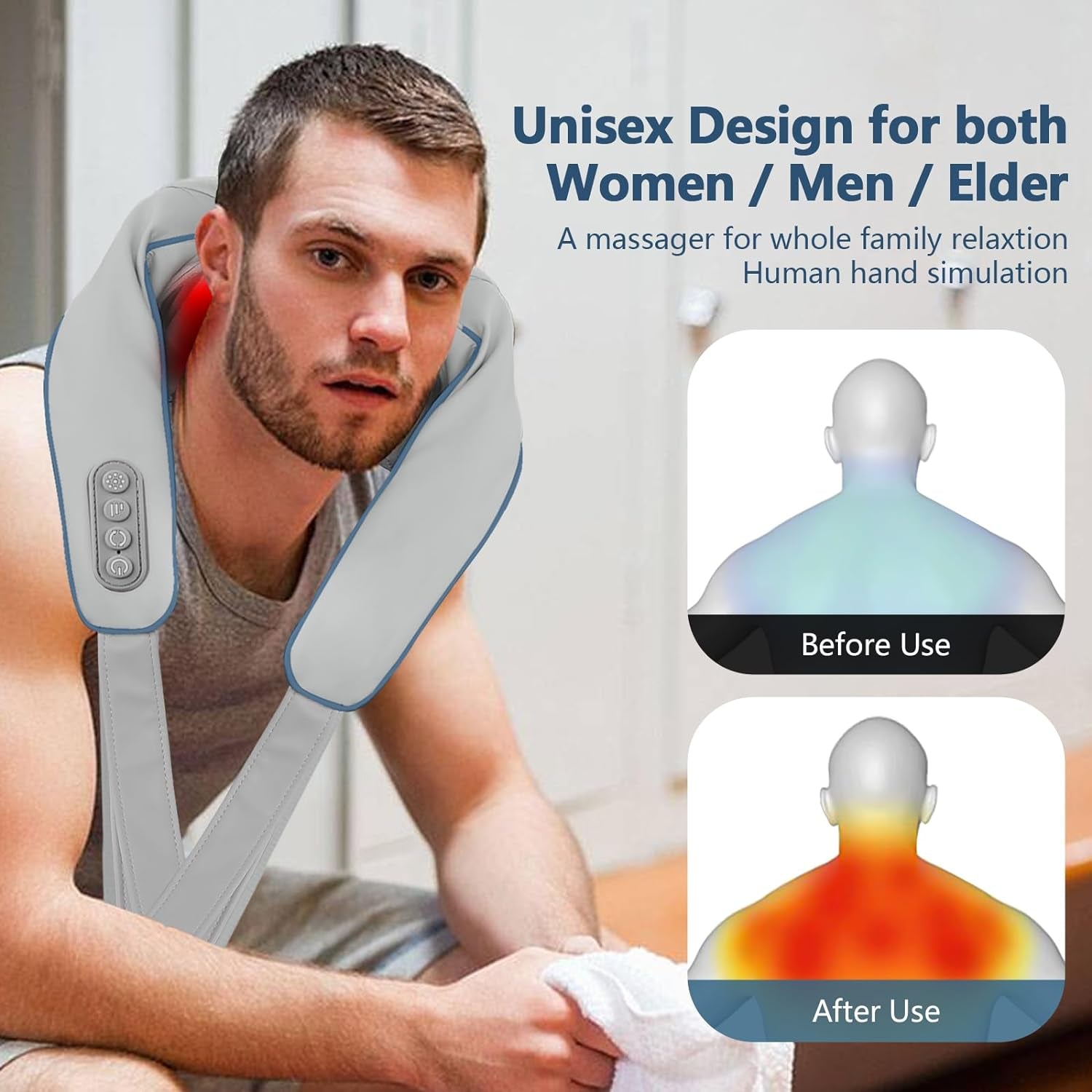 Portable Cordless Neck and Shoulder Massager - Shiatsu Kneading - for Women and Men