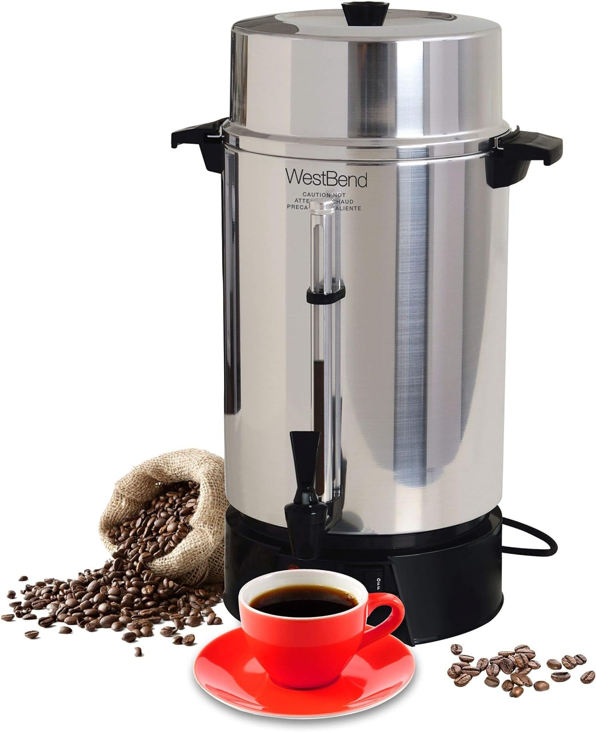 30 Cup Coffee Urn  Beverage Dispenser - Commercial Grade with Automatic Temp Control - Polished AluminumSilver