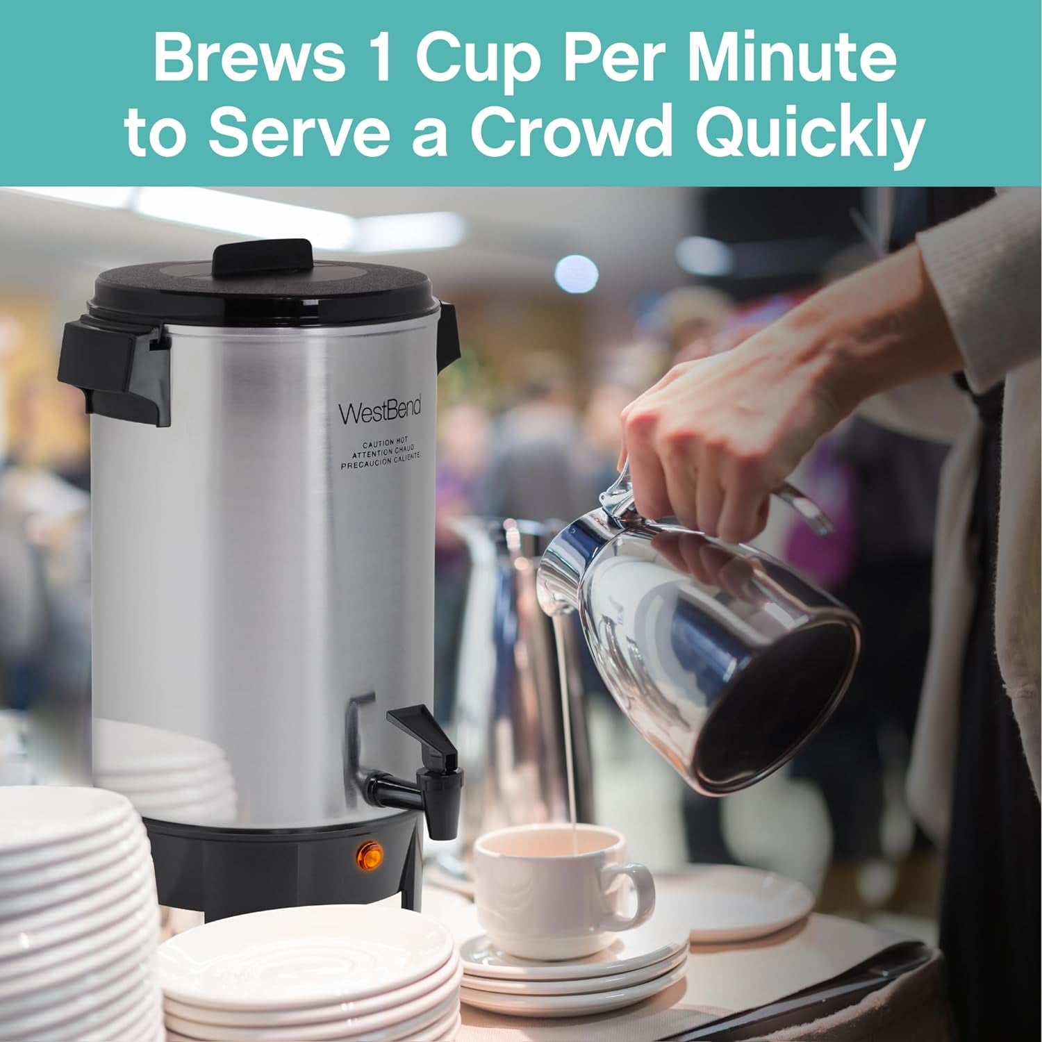 30 Cup Coffee Urn  Beverage Dispenser - Commercial Grade with Automatic Temp Control - Polished AluminumSilver