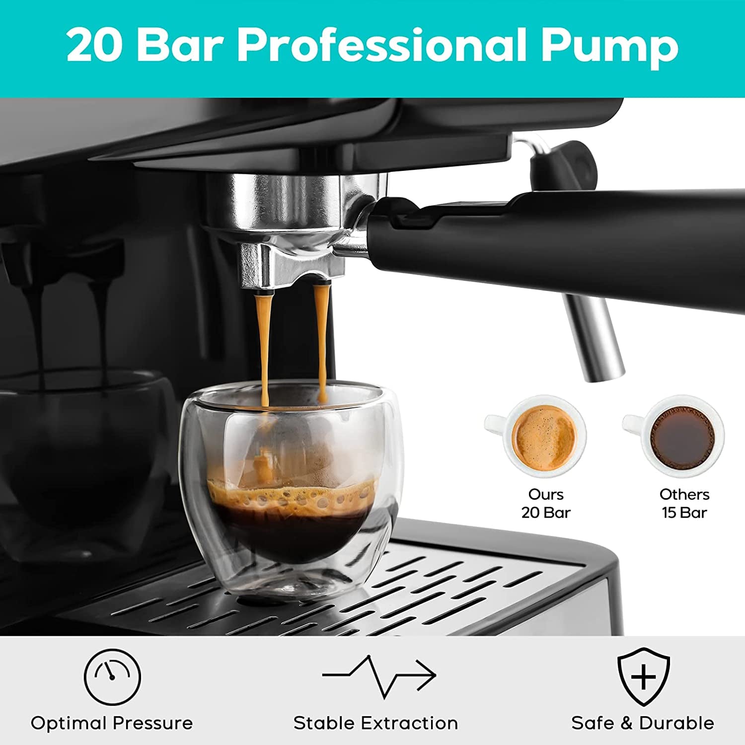 CASABREWS 20 Bar Espresso Machine with Milk Frother and Removable Water Tank - Gift for Coffee Lovers