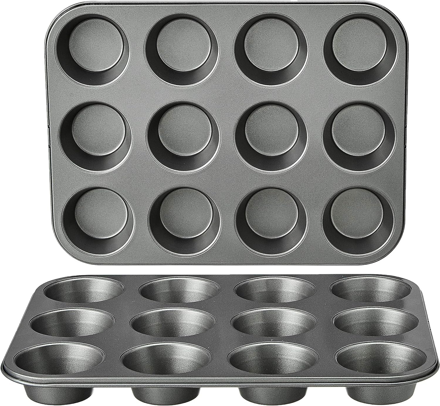 Nonstick Round Muffin Baking Pans - 12 Cup Set Gray 139x1055x122