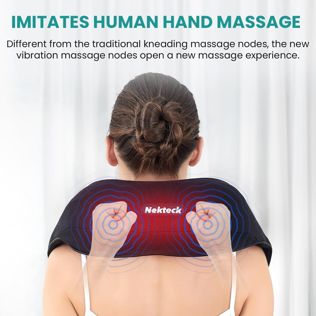 Nekteck Vibrating Neck and Back Massager with Heat and Electric Massage - Muscle Pain Relief for Home Office and Car Use