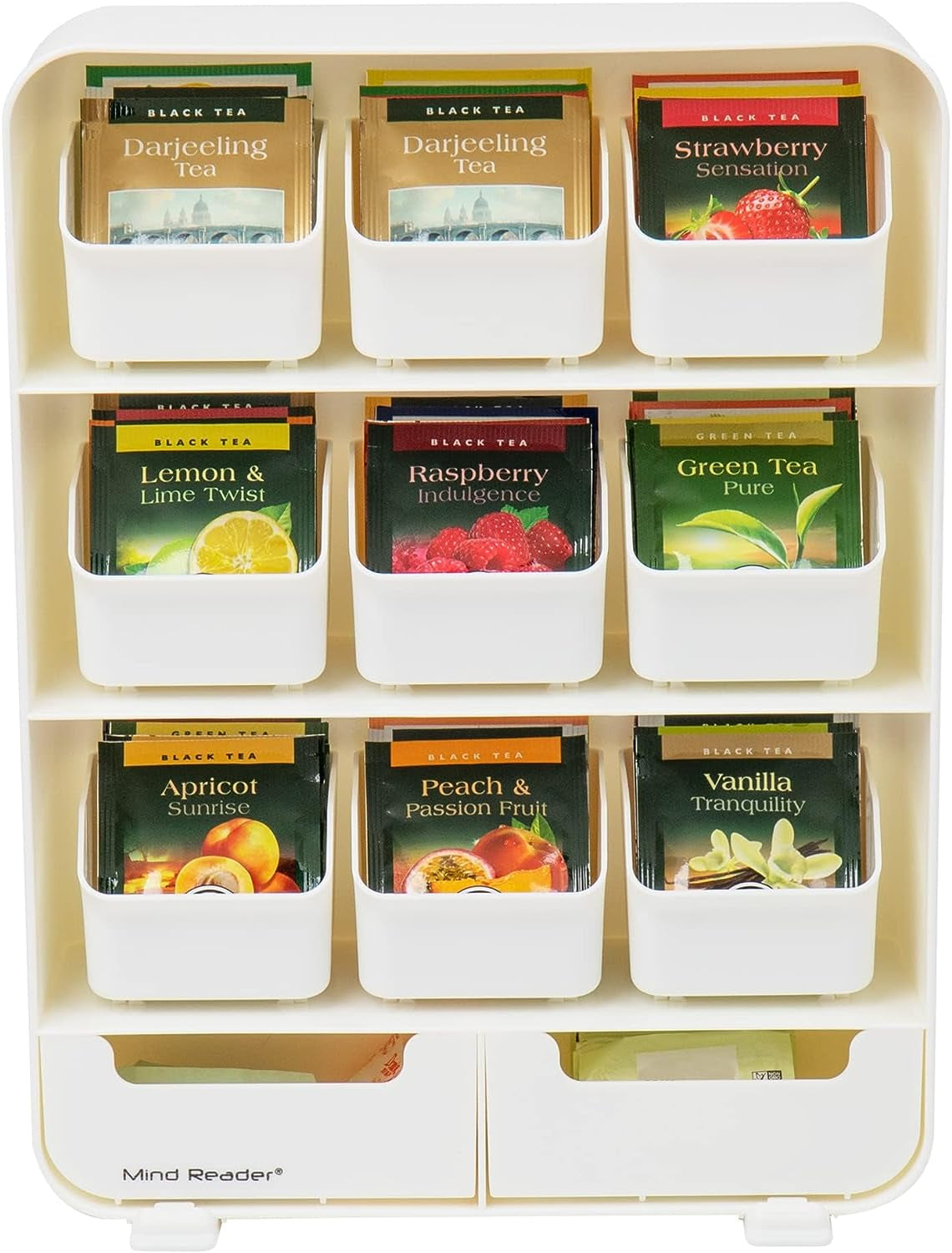 Mind Reader Tea Bag Organizer with Removable Drawers - White 11 Slots