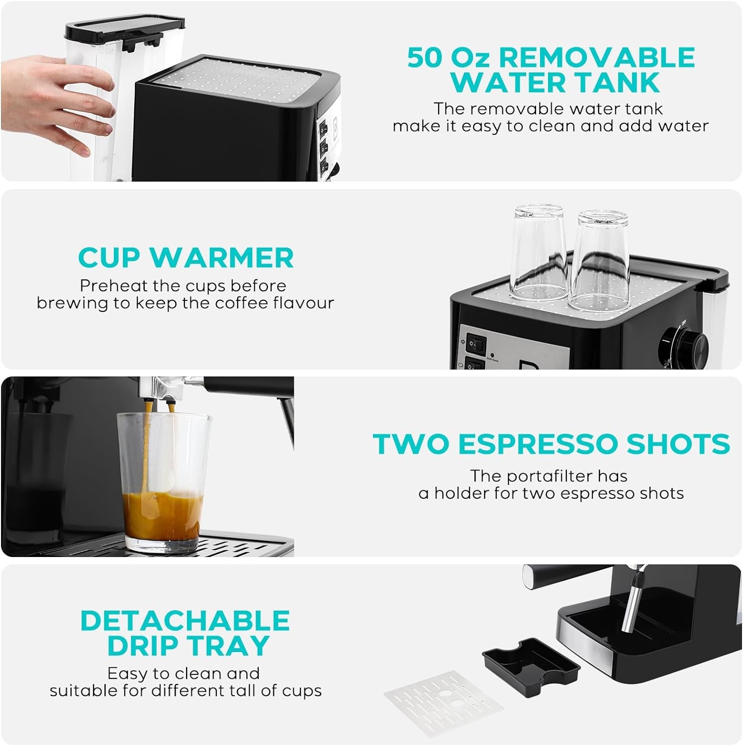 CASABREWS 20 Bar Espresso Machine with Milk Frother and Removable Water Tank - Gift for Coffee Lovers