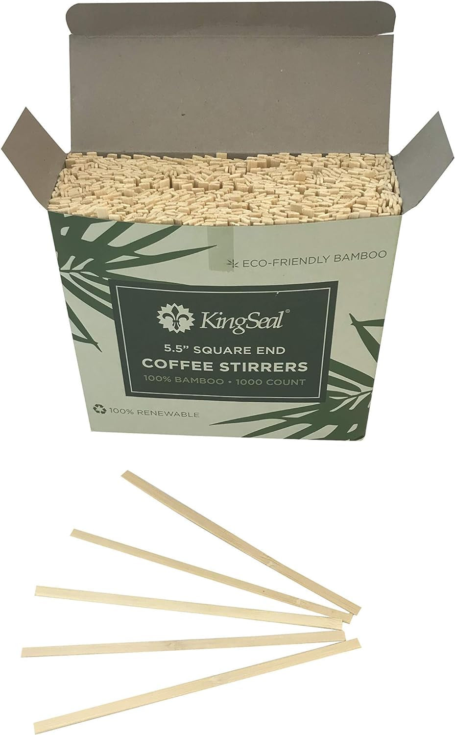 KingSeal Bamboo Coffee Stir Sticks - 55 inches - Square End - Stronger  Thicker - 100 Renewable  Biodegradable - 1000 Stirrers