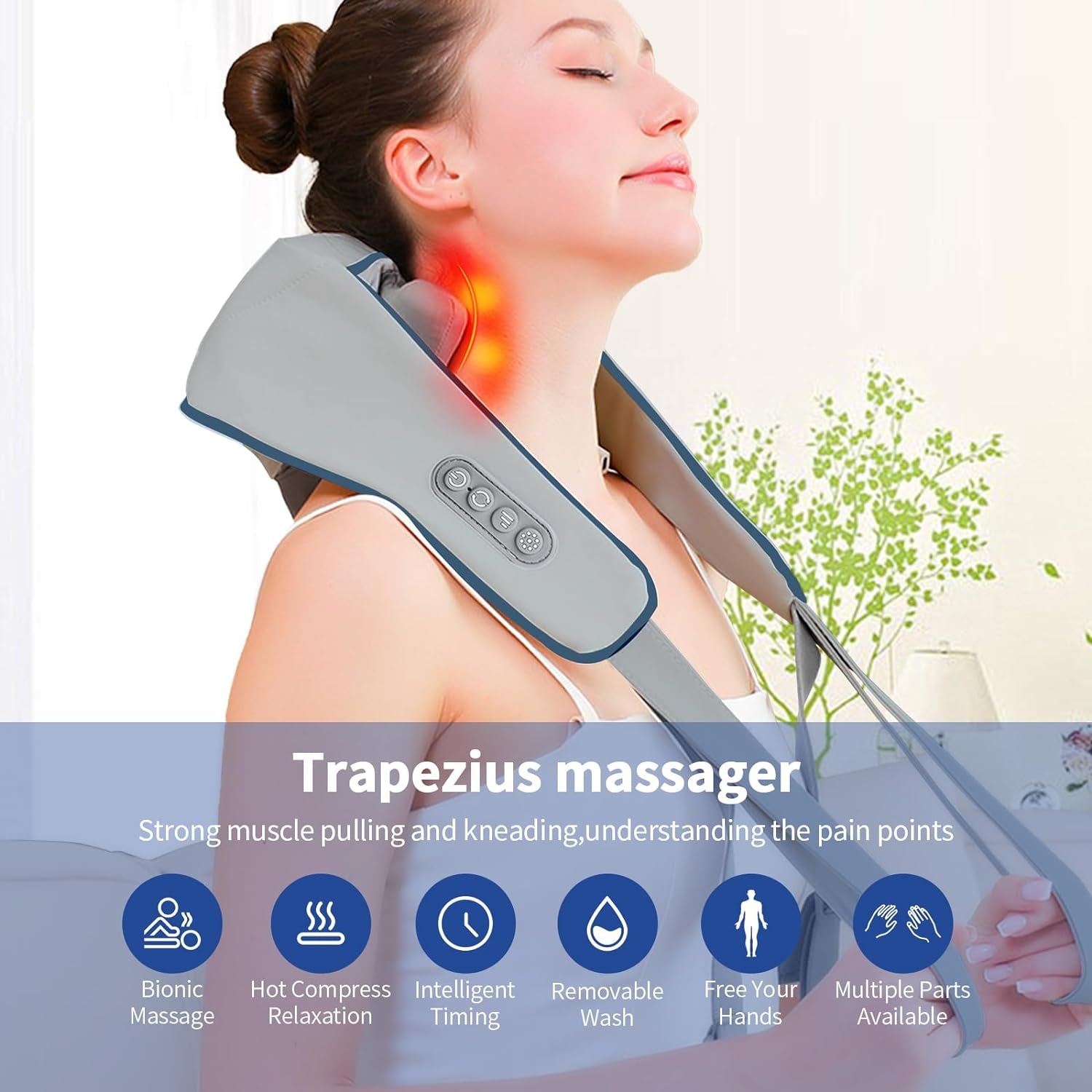 Portable Cordless Neck and Shoulder Massager - Shiatsu Kneading - for Women and Men