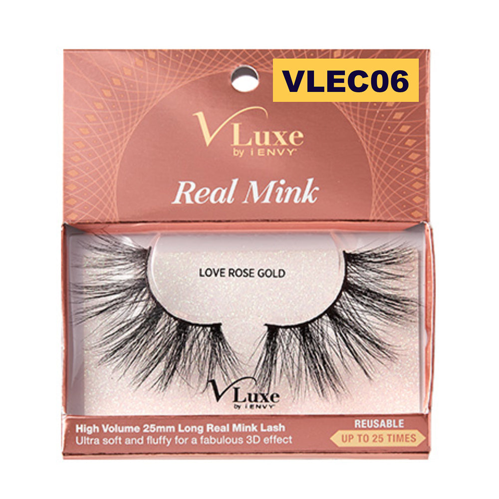 Kiss I Envy V-Luxe Real Mink Love Rose Gold Eyelashes - VLEC06