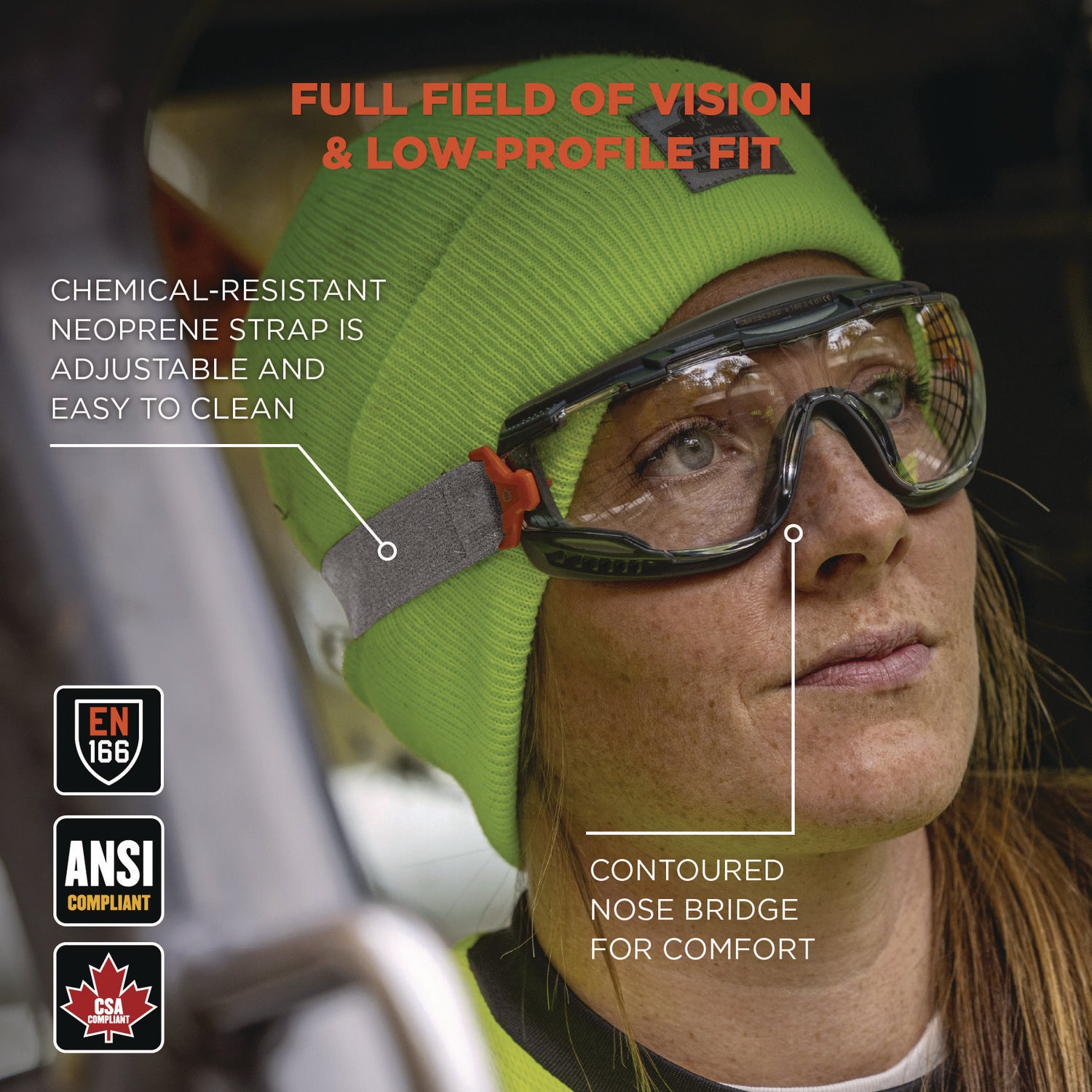 ergodyne? Skullerz ARKYN Anti-Scratch and Enhanced Anti-Fog Safety Goggles with Neoprene Strap, Clear, Ships in 1-3 Business Days