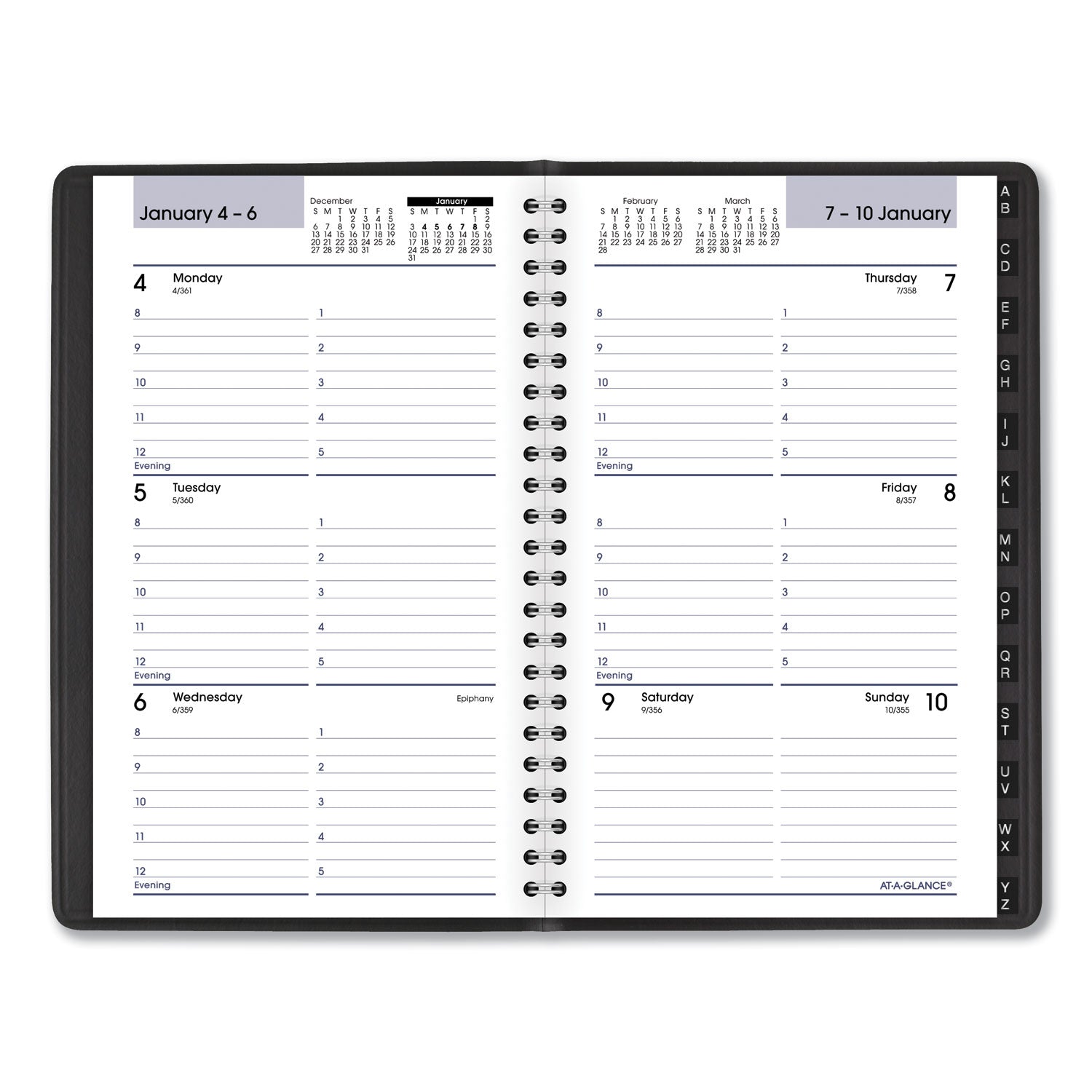 AT-A-GLANCE? DayMinder Block Format Weekly Appointment Book, Tabbed Telephone/Add Section, 8.5 x 5.5, Black, 12-Month (Jan to Dec): 2024