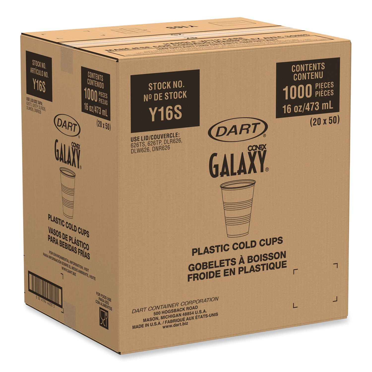 Dart? Galaxy Translucent Cups, Squat, 16 to 18 oz, 1,000/Carton