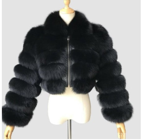 Short lapel imitation fur coat