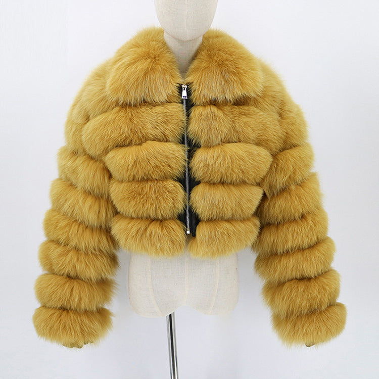 Short lapel imitation fur coat