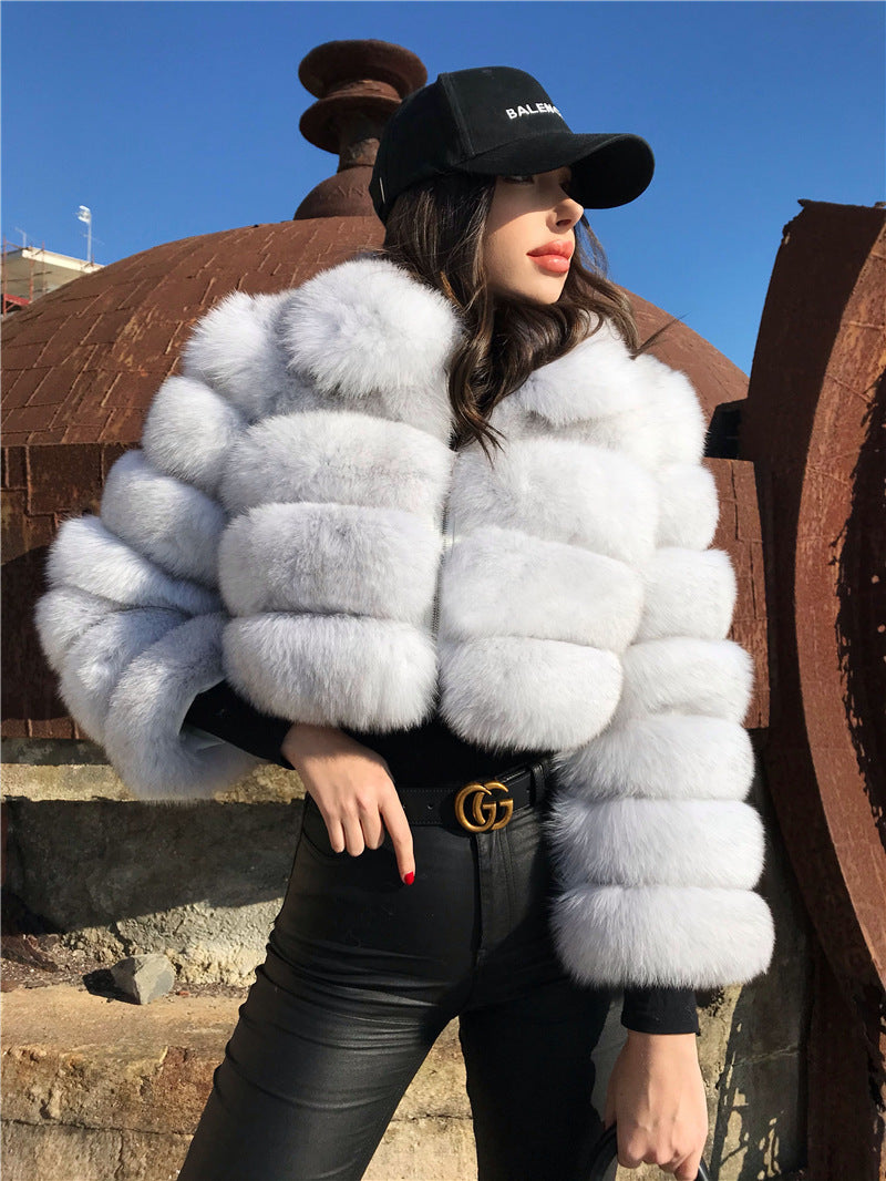 Short lapel imitation fur coat