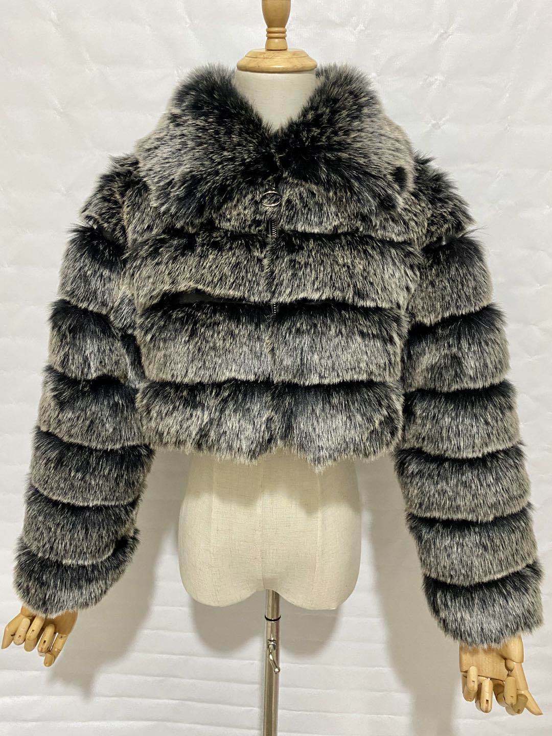 Short lapel imitation fur coat