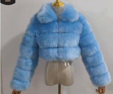 Short lapel imitation fur coat