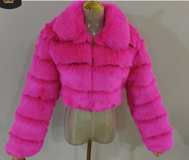 Short lapel imitation fur coat