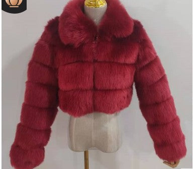 Short lapel imitation fur coat