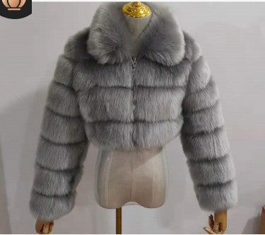 Short lapel imitation fur coat