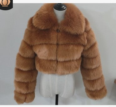 Short lapel imitation fur coat