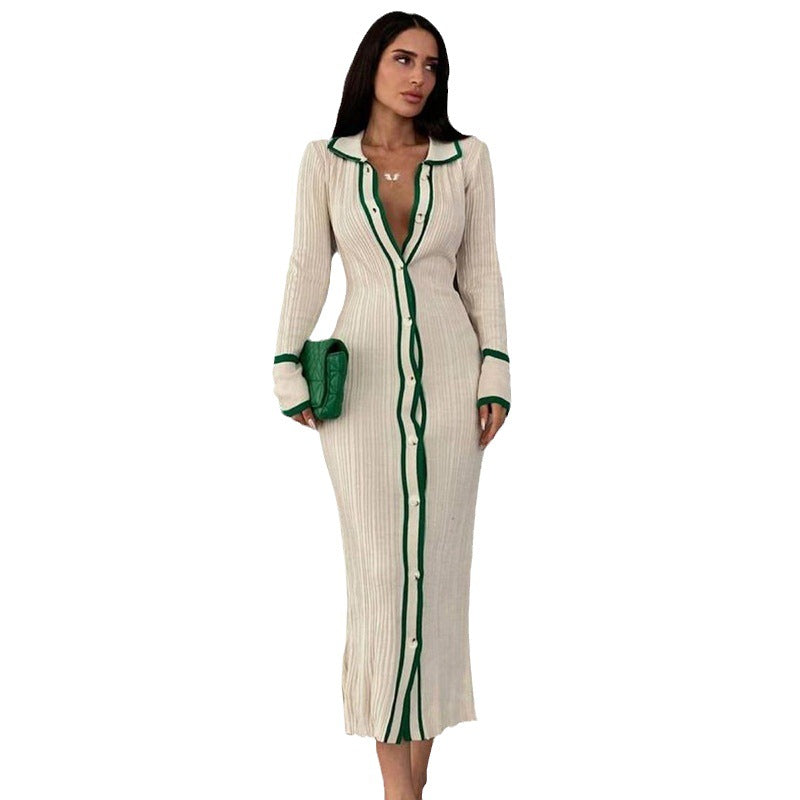 Slim Lapel Long Cardigan Dress