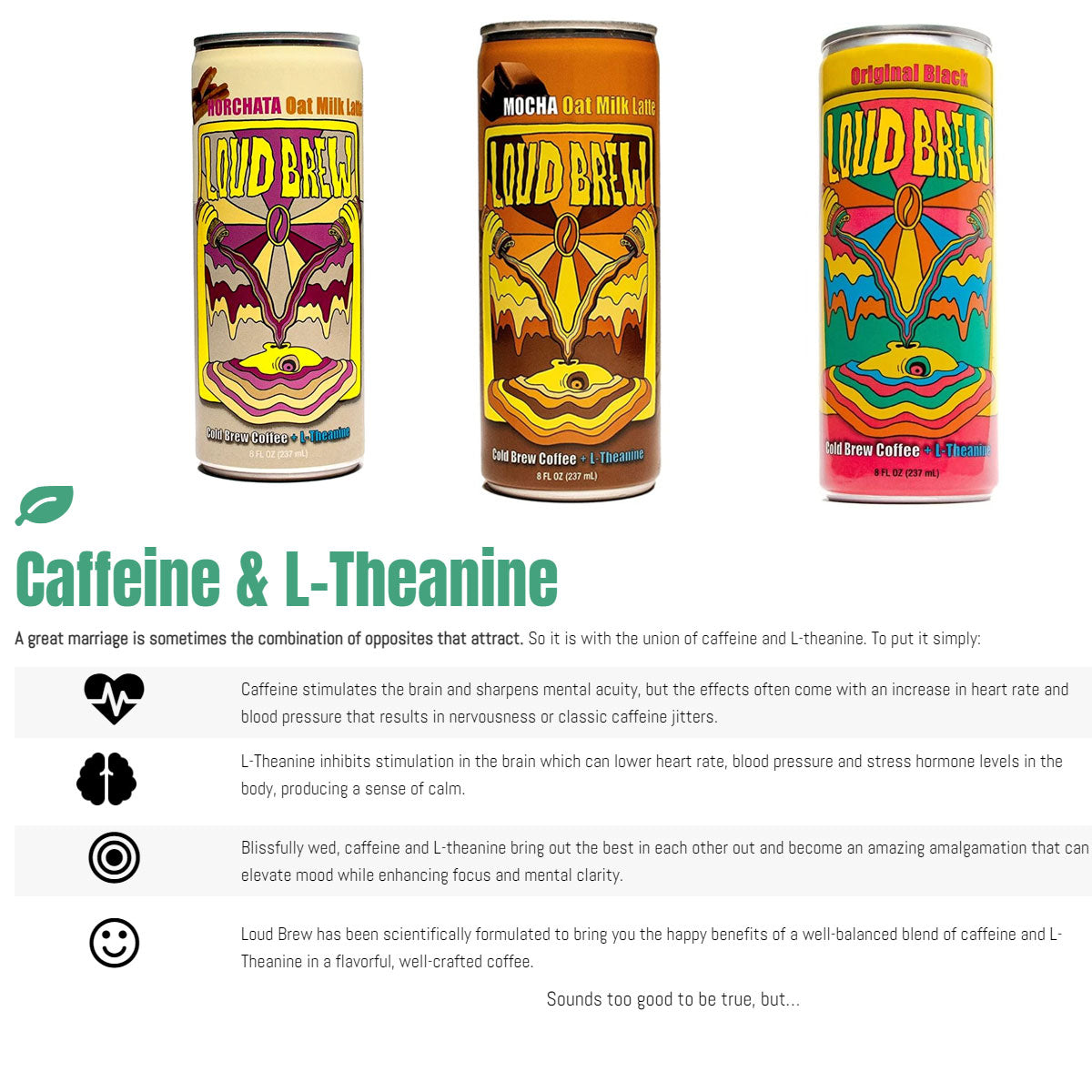 Loud Brew Mocha Oat Milk Latte Cold Brew Coffee + L-Theanine - 8 fl oz.