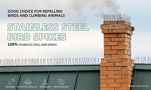 BUGG OFF - Bird & Rodent Spikes, Unique Spike Pattern effecitviely deteres Pesky Pigeons, Squirrels, Raccoons. Installs on Fences, Gates, Roofs, Walls and More! (12 Feet, Stainless Steel)
