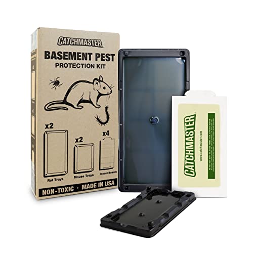 Catchmaster Basement Pest Protection Kit, 2 Mouse Trays, 2 Rat Trays, 2 Insect Glue Traps, Pre-Scented Mouse Traps Indoor for Home, Sticky Glue Traps for Mice & Rats, Pet Safe Pest Control for Home