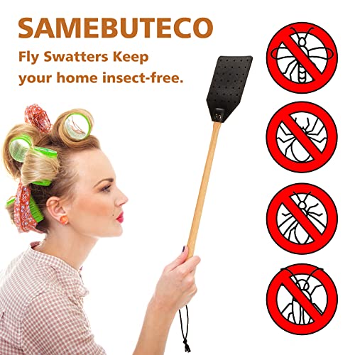 SAMEBUTECO Leather Fly Swatter Black Effective Insects Catcher with Heavy-Duty Design and Bench Wood Handle - 19.7