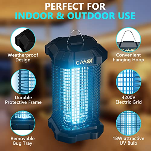 Cahot Bug Zapper, Indoor & Outdoor 4200V Mosquito Zapper, Weatherproof Fly Killer with 10ft Extra Long Cable & Metal Cage, Pest Control Device for Home, Kitchen, Backyard, and More