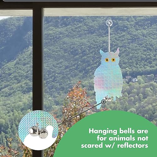 Bird Blinder Hanging Owl Decoys to Scare Birds Away - Reflective Bird Deterrent Devices - Scare Away Woodpecker, Swallow, Hawks, Crows, Pigeons and Birds - Window Strike Prevention 16 inch - Pack of 2