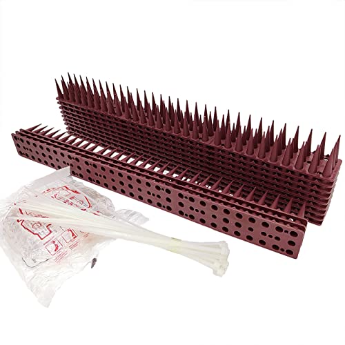 12 Pack Bird Spikes - 17 x 1.57 x 1.38 Inch Plastic Bird Deterrent Spikes - Bird Deterrent Spikes Keep Pigeon, Squirrel, Raccoon, Cats, Crow Away - Anti-Bird Spikes Fence for Railing and Roof (Brown)