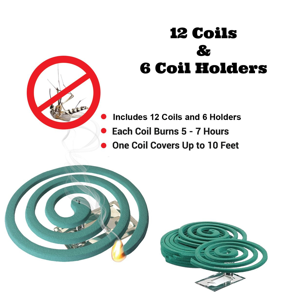 W4W Mosquito Repellent Coils - Outdoor Use Reaches Up to 10 feet - Each Burns for 5-7 Hours (Three Pack Contains 12 coils & 6 Stands)