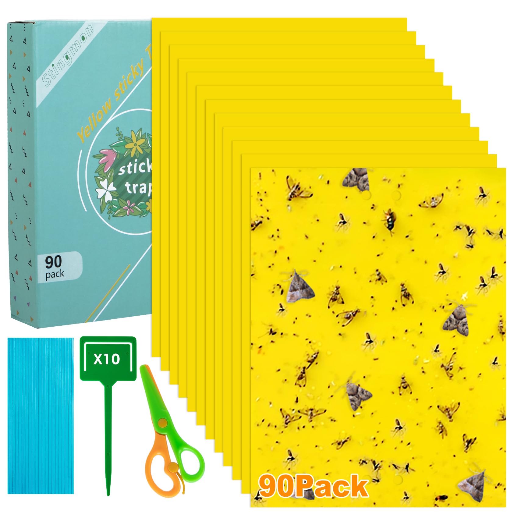 90 Pcs Sticky Fly Trap, Yellow Fly Catcher for Orchard Garden, Fungus Gnat Killer Outdoor for Fungus Gnats, Whiteflies, Aphids, Leafminers