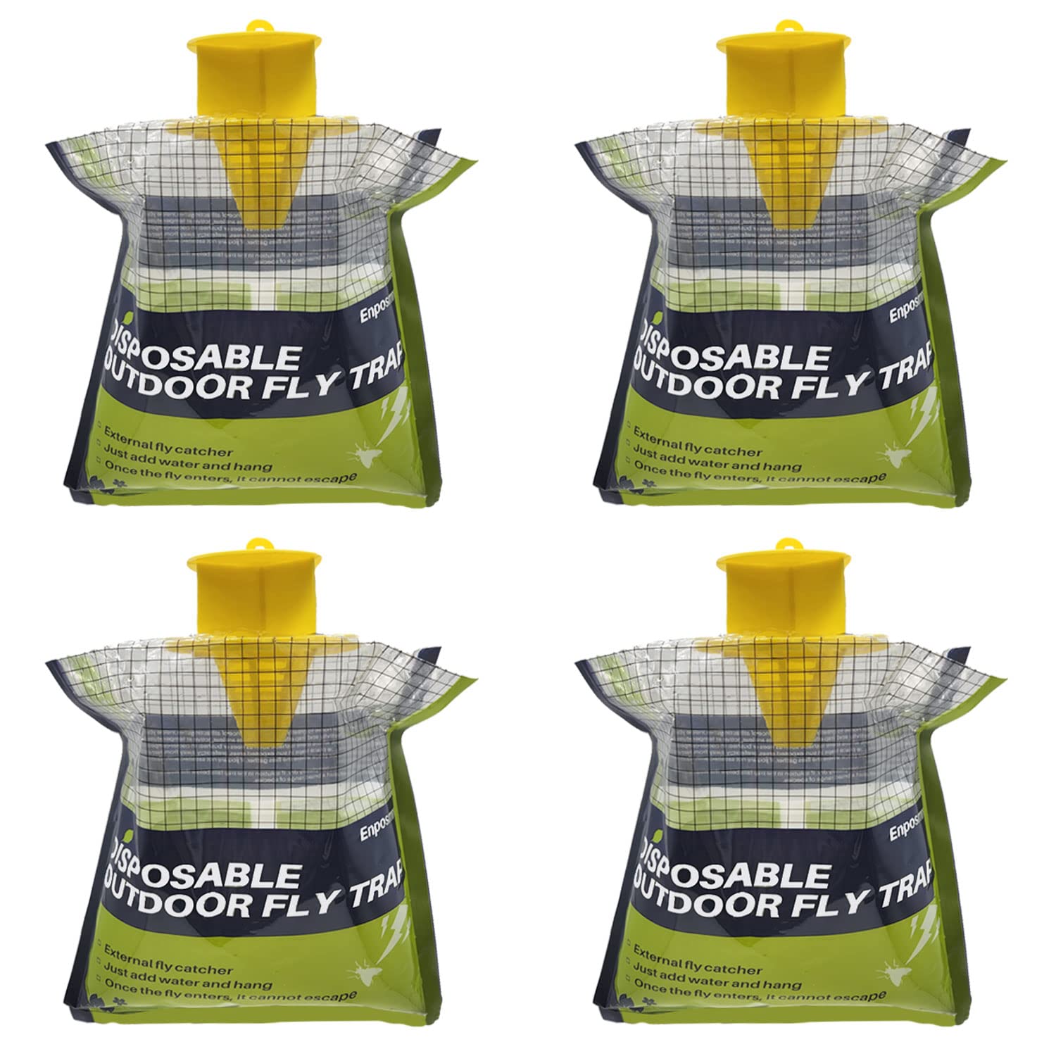 4 Pack Fly Traps Outdoor Hanging Disposable Fly Bags Trap, Effective Fly Catcher with Bait, Fly Killer for Patio, Chicken Coops, Horse Stables, Barns, Garden