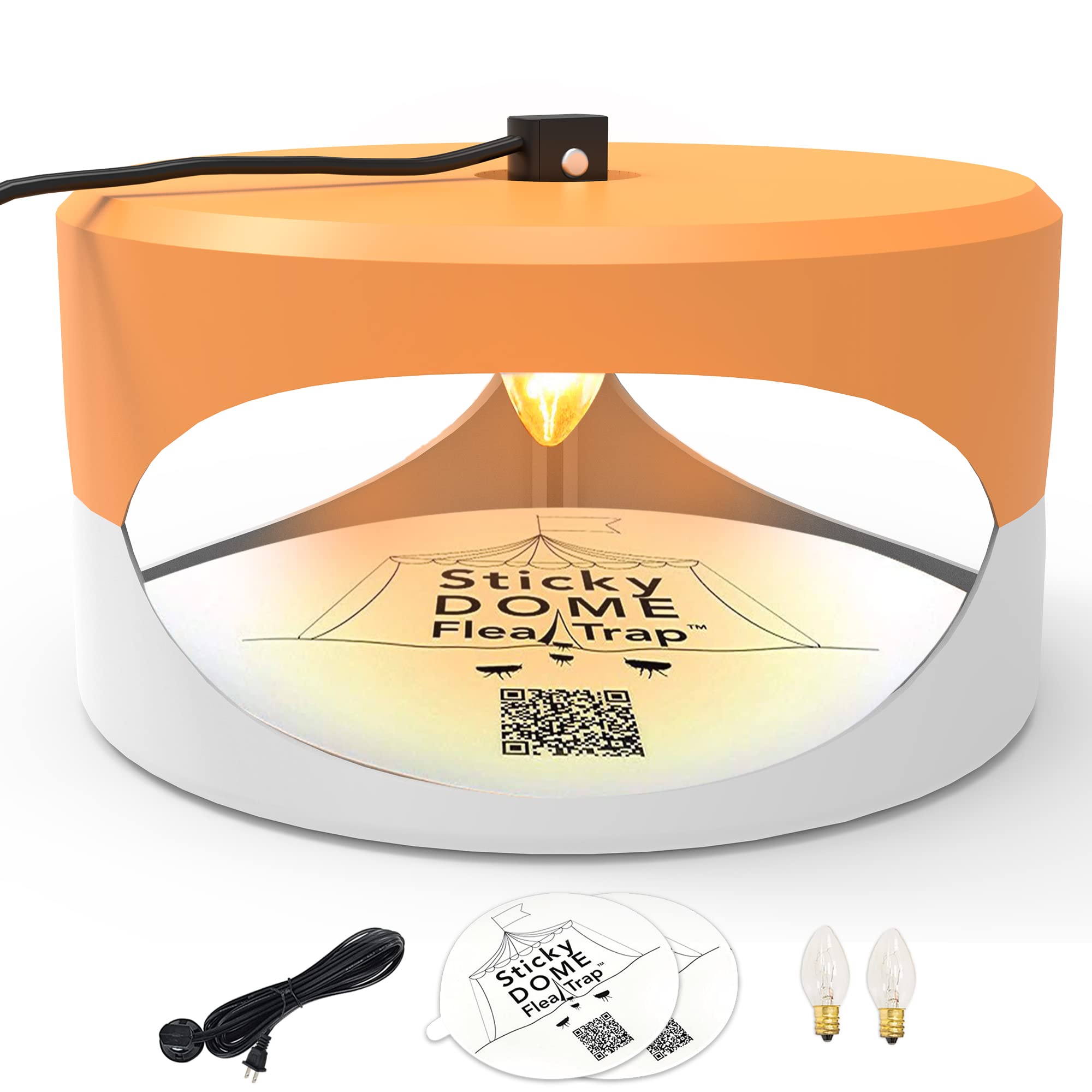 Orange and White Gray ASPECTEK - Trapest Sticky Dome Flea Bed Bug Trap with 2 Glue Discs. Odorless Cleaner and Flea Killer Trap Pad (Flea Trap)