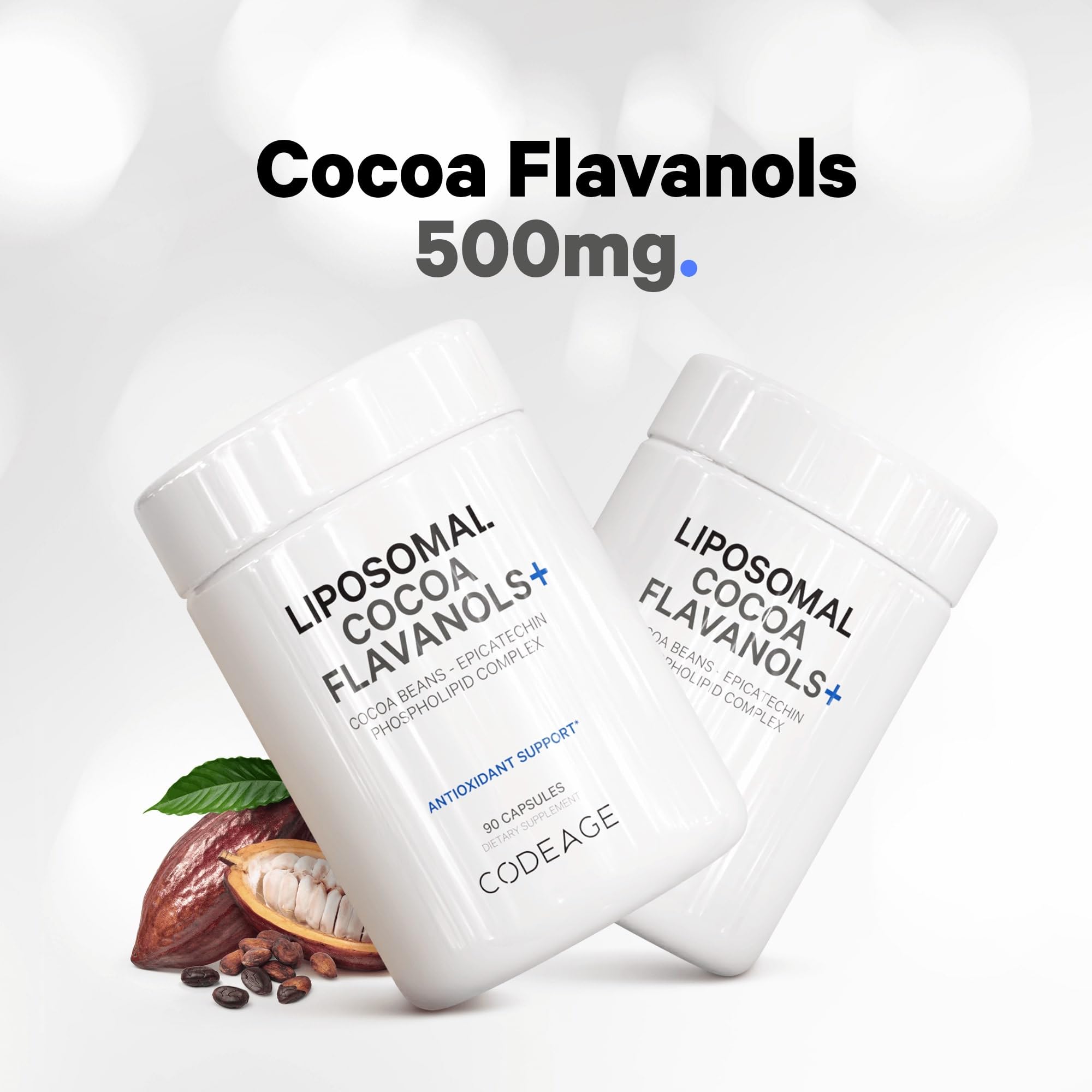 Codeage Liposomal Cocoa Flavanols Supplement - Cocoa Flavanols - Epicatechin Flavonoid - CocoHeart High Flavanol Formula - Cocoa Beans Antioxidant & Heart Health Support - Vegan, Non-GMO - 90 Capsules