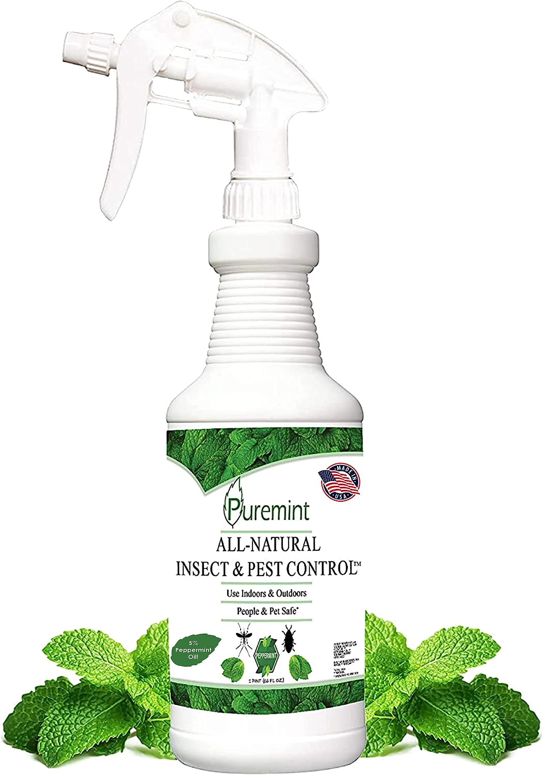 Puremint Insect & Pest Control, Powerful & Natural 5% Peppermint Oil Spray for Ants, Spiders, Bed Bugs, Dust Mites, Roaches and More - Indoor and Outdoor Use, 16 fl oz Pint