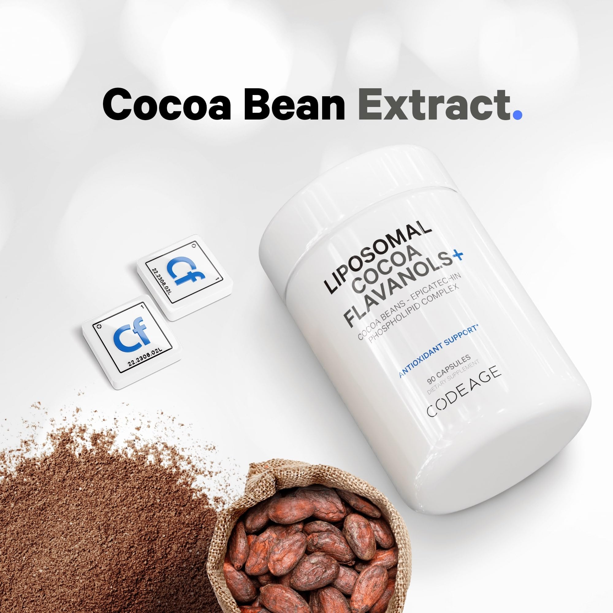 Codeage Liposomal Cocoa Flavanols Supplement - Cocoa Flavanols - Epicatechin Flavonoid - CocoHeart High Flavanol Formula - Cocoa Beans Antioxidant & Heart Health Support - Vegan, Non-GMO - 90 Capsules