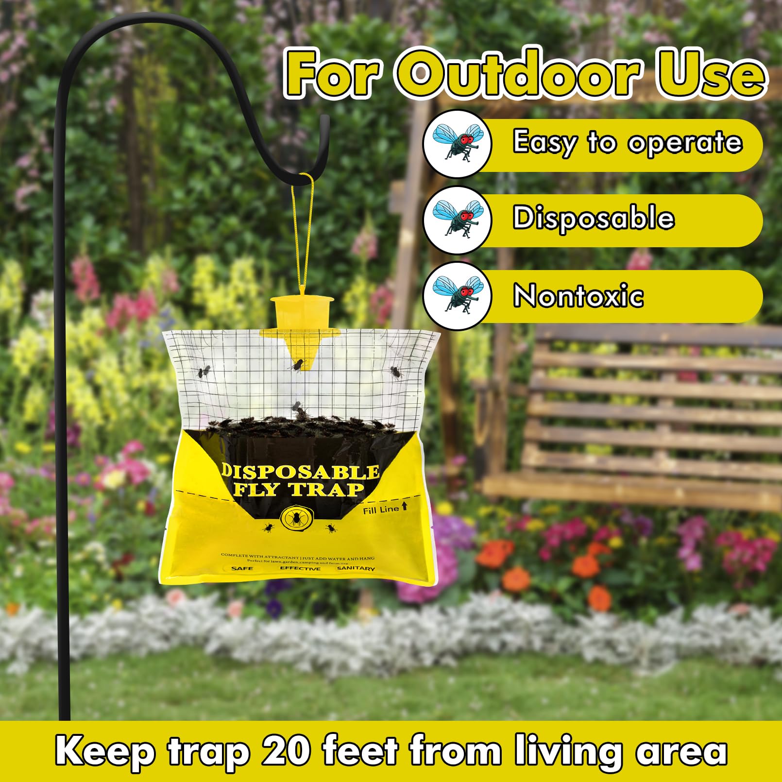 Fly Traps Outdoor Hanging, 8 Natural Pre-Baited Fly Hunter Stable Horse Ranch Fly Trap, Mosquito Fly Bags Outdoor Disposable Catchers Killer Repellent for Barn Farm Patio & Camping