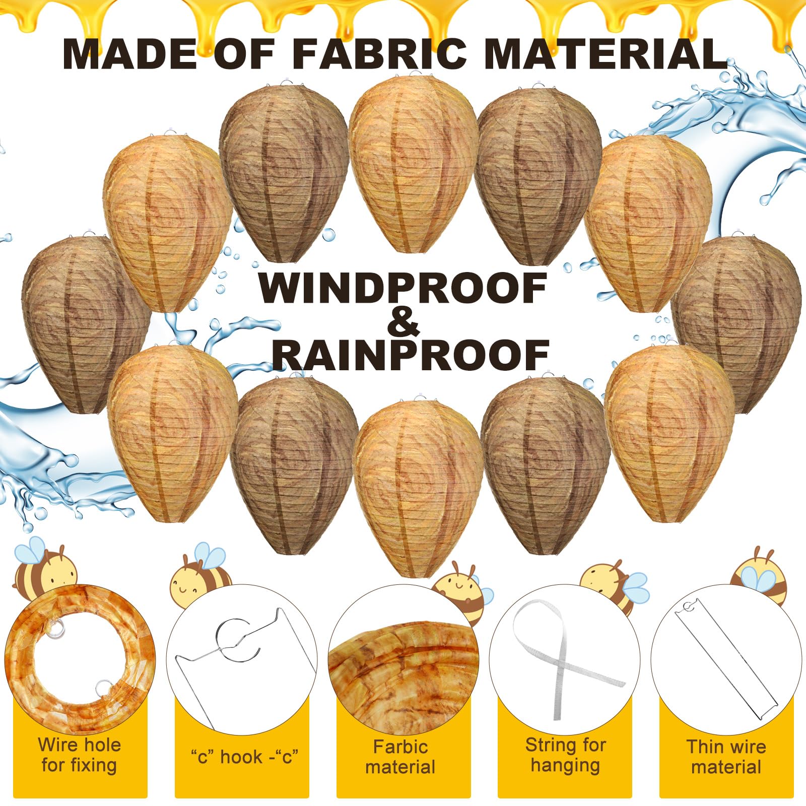 Retisee 8 Pcs Fake Wasp Nest Decoy Fake Hornets Wasp Nest Deterrent Hanging Wasp Repellent for Outdoor Home Garden