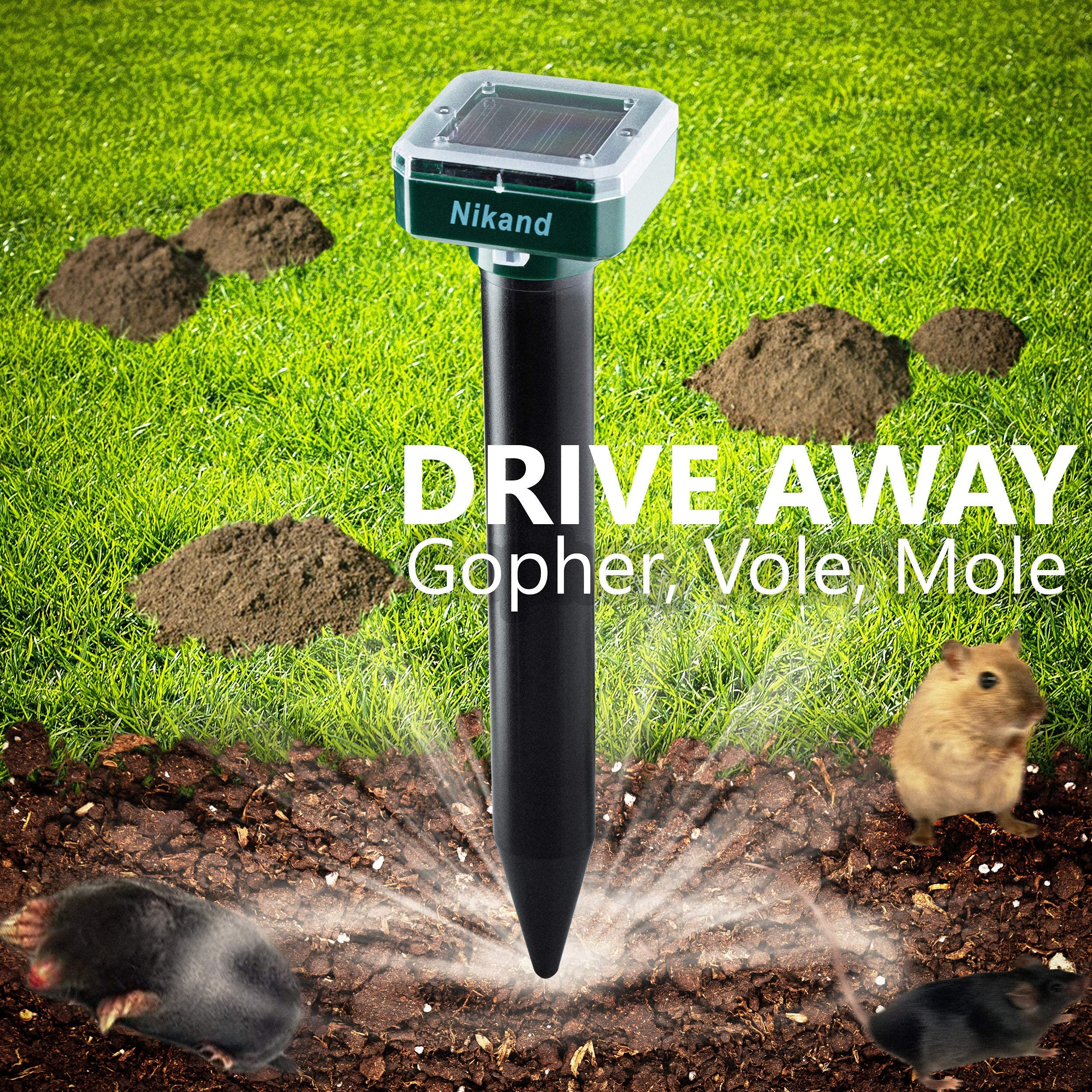 Mole Repellent Stakes 2 Pack - Gopher Repellent Ultrasonic Solar Powered - Sonic Spike Mole and Vole Deterrent for Lawn Garden & Yard - Electronic Devices Outdoors Pest Repeller Snakes Rodents Chaser