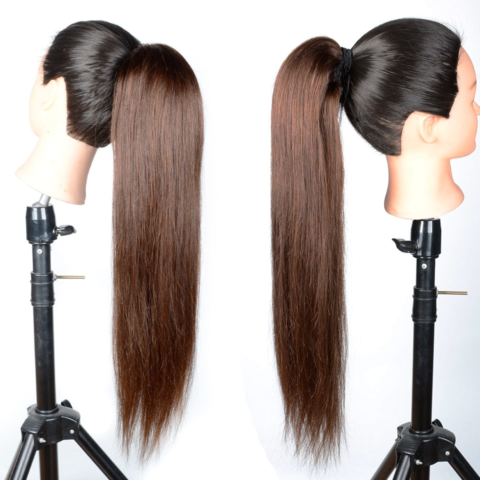 Dark Brown Ponytail Remy Clip In Extensions