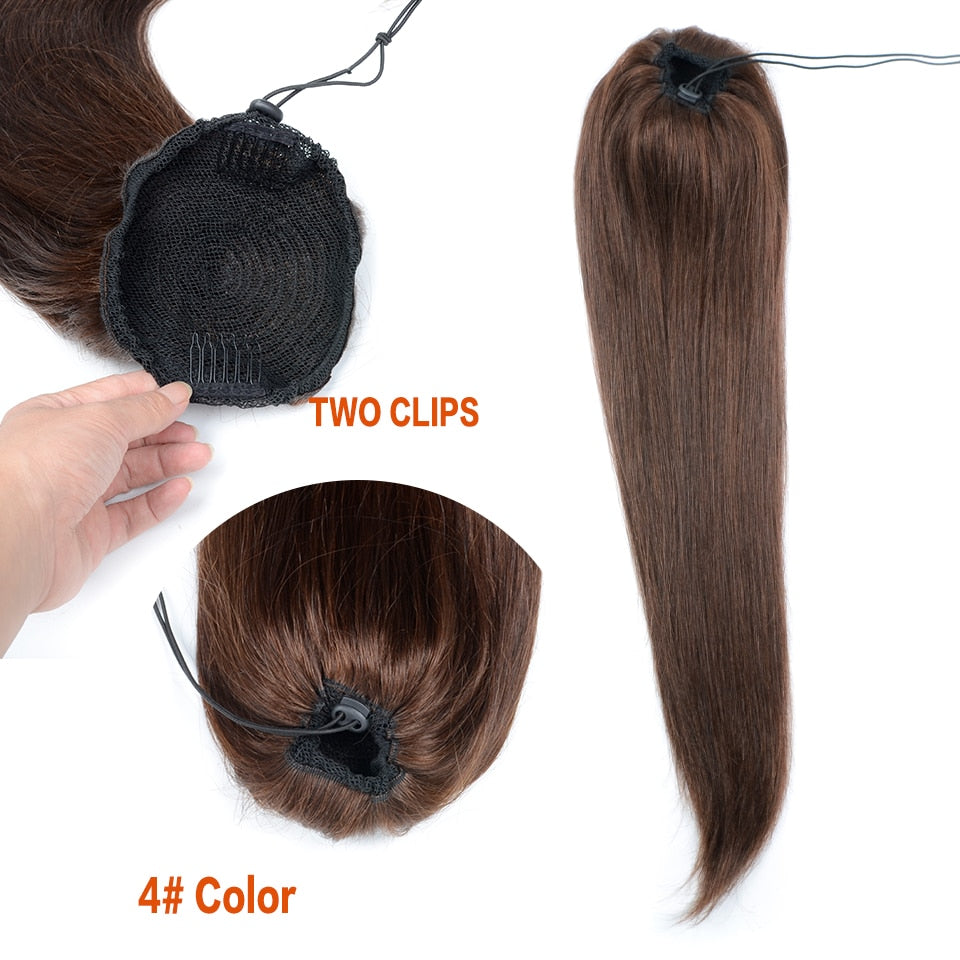 Dark Brown Ponytail Remy Clip In Extensions