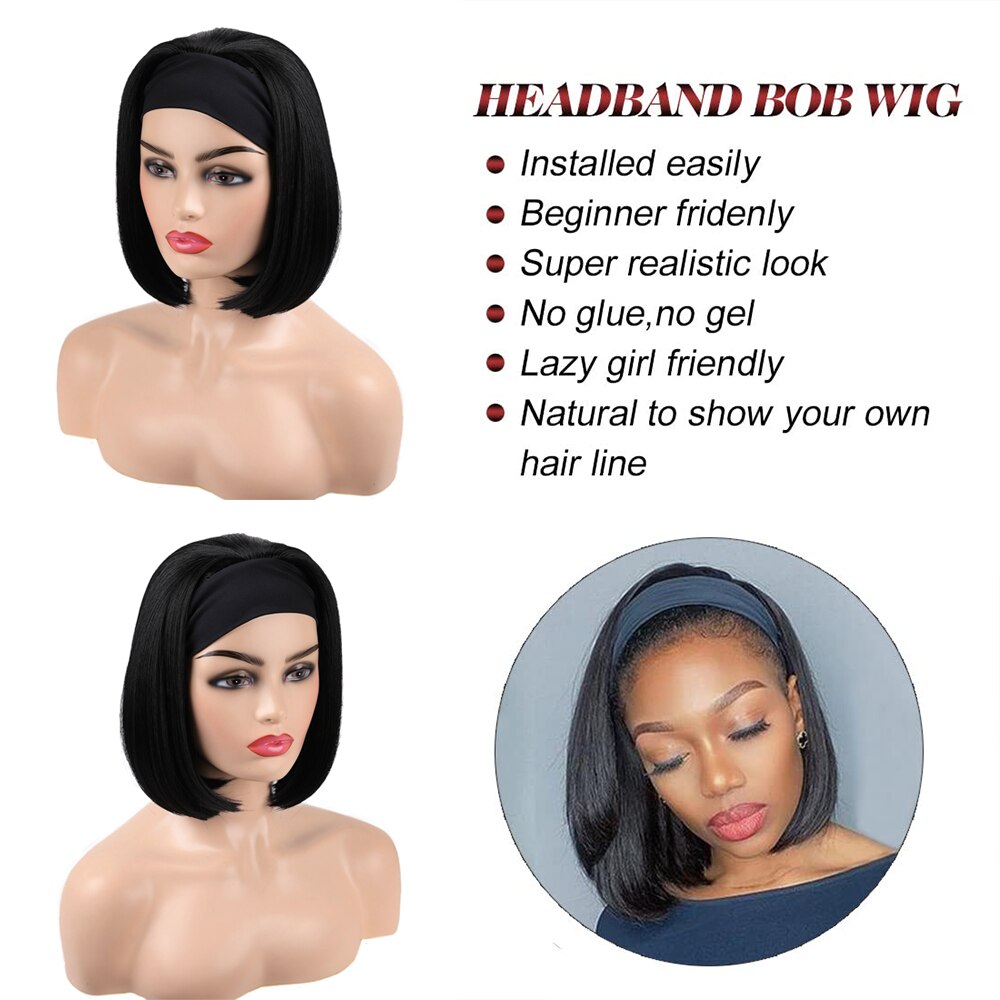 Short Bob Headband Synthetic Wigs