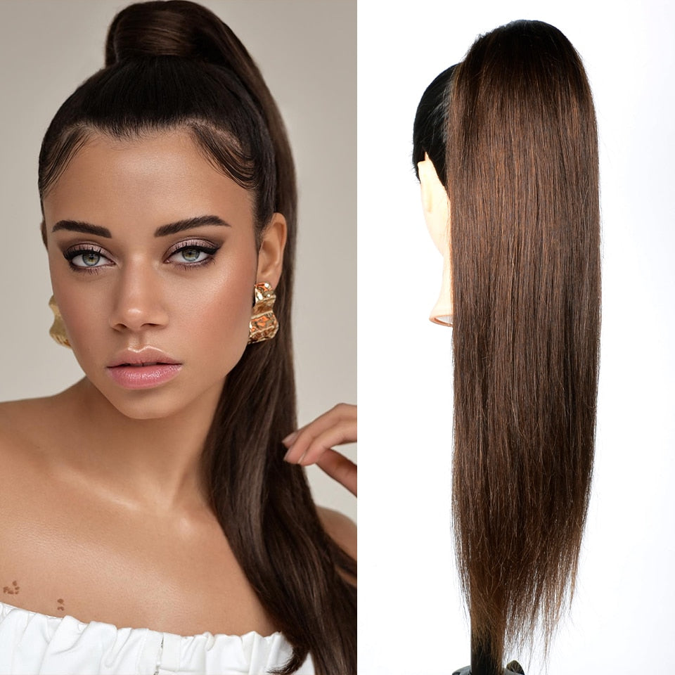 Dark Brown Ponytail Remy Clip In Extensions